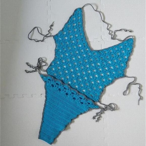 Boho Crochet Swimsuit Bodysuit OSFM Plus Size handmade lacy one piece washable - Picture 4 of 6